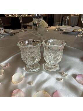 HOMECO Home Interior Clear Footed Candle Holder Votive Tulip Design 4"H Set of 2